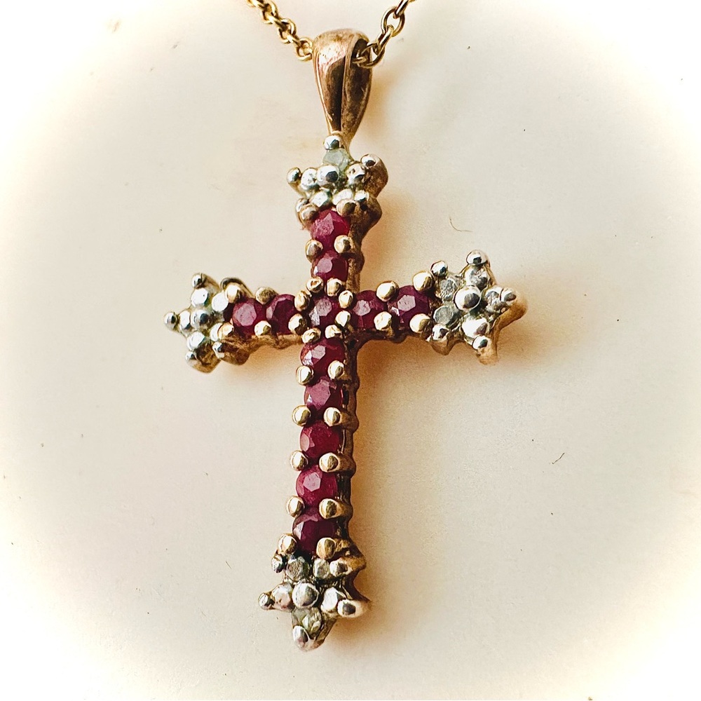 Latin‎ Baroque style ornate cross necklace ruby glass crystal starburst